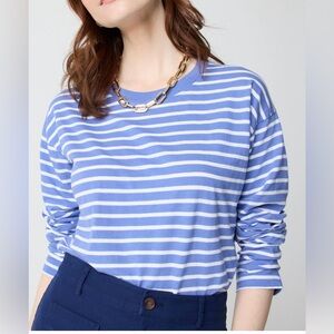 NWOT J.CREW Cotton Striped Blue White  Sweater Tee Metallic Buttons  Sz M
